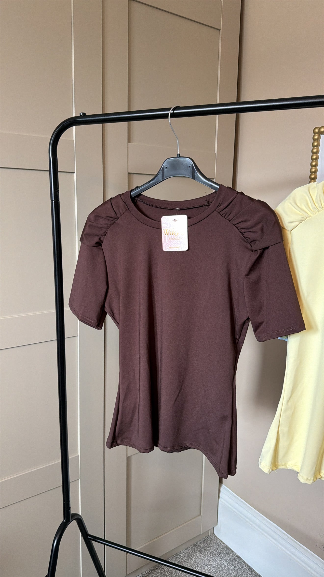 Women’s Brown Frill Sleeve Top