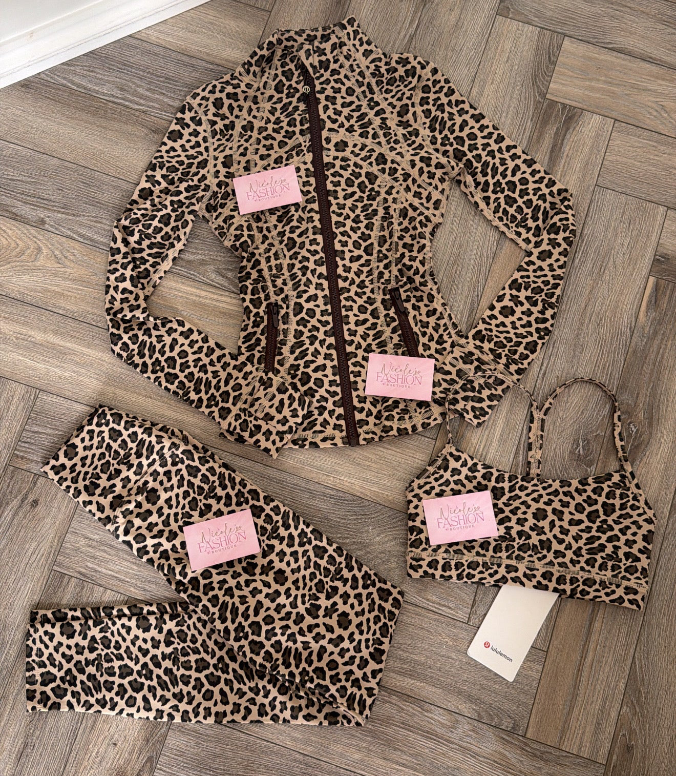 New In🤎 Leopard Print 3 Piece Gym Set