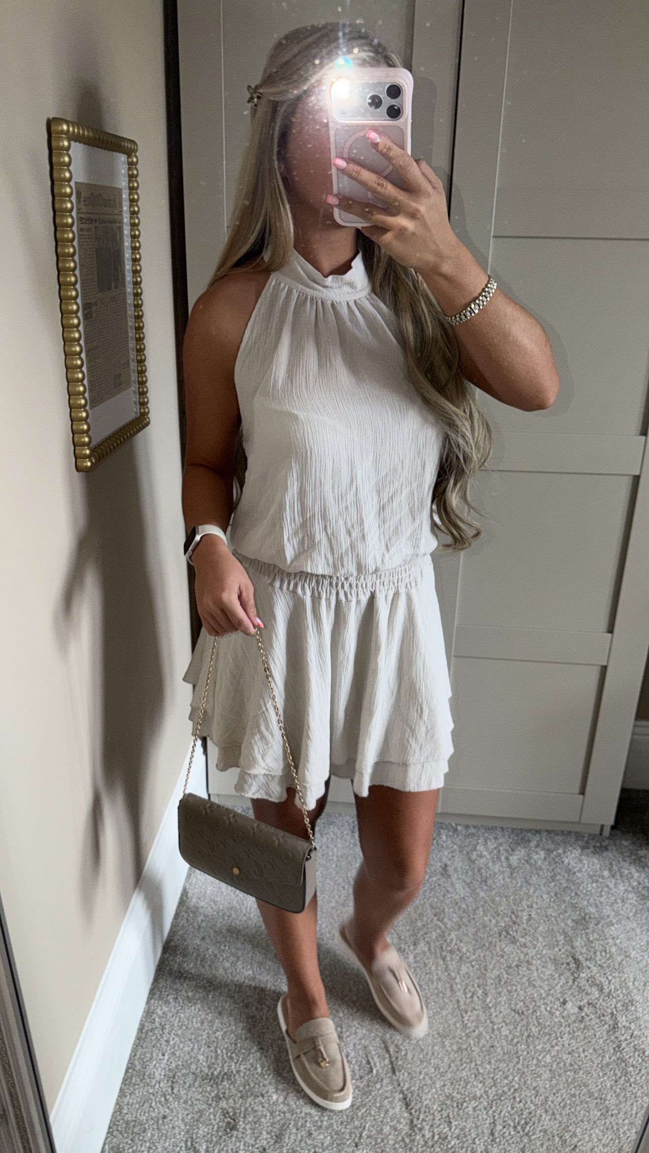 Women’s Beige Tie Neck Dress
