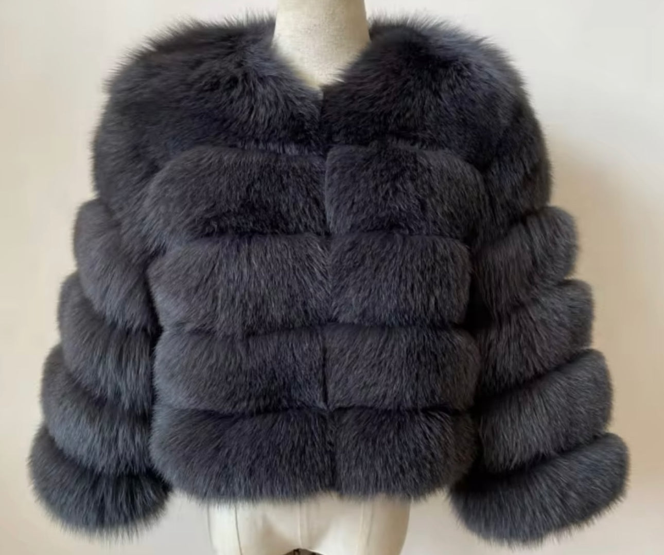 Women’s Charcoal Grey Real Fox Fur Coat PRE ORDER