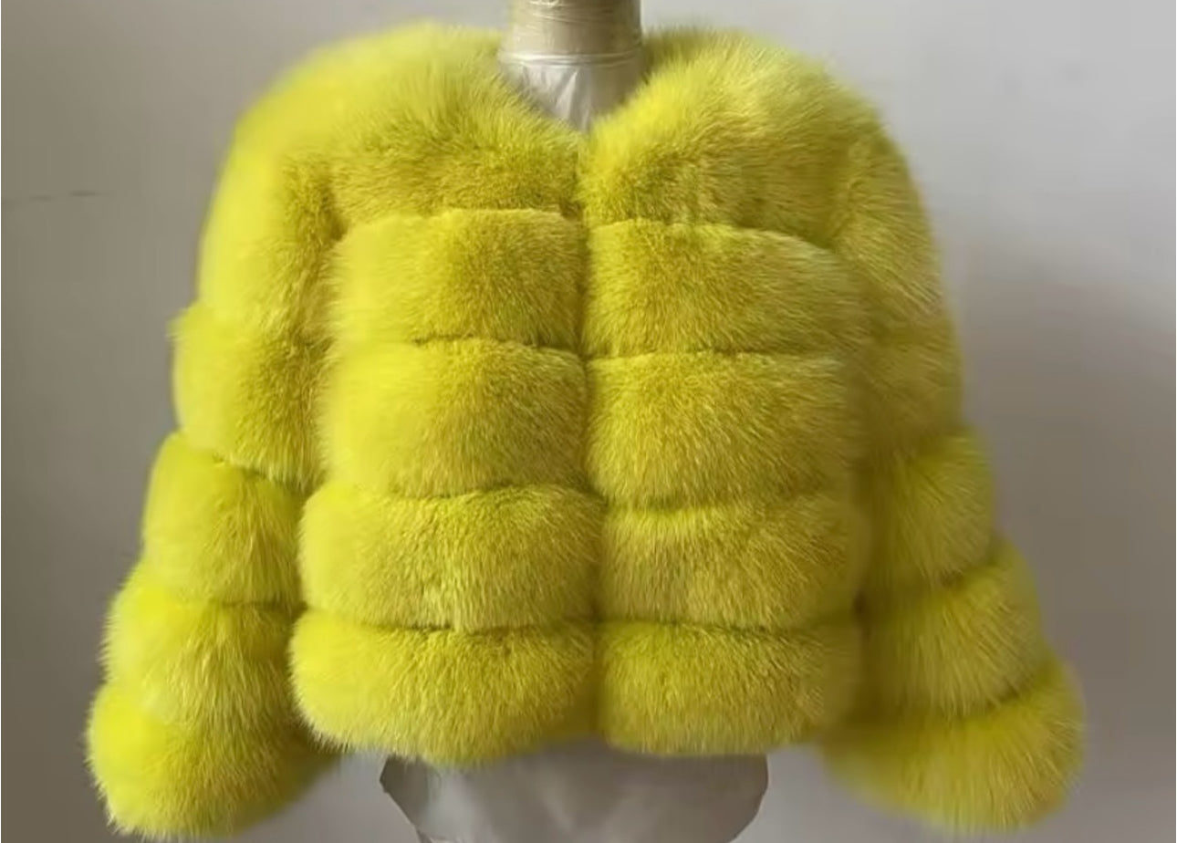 Women’s Yellow Real Fox Fur Coat PRE ORDER