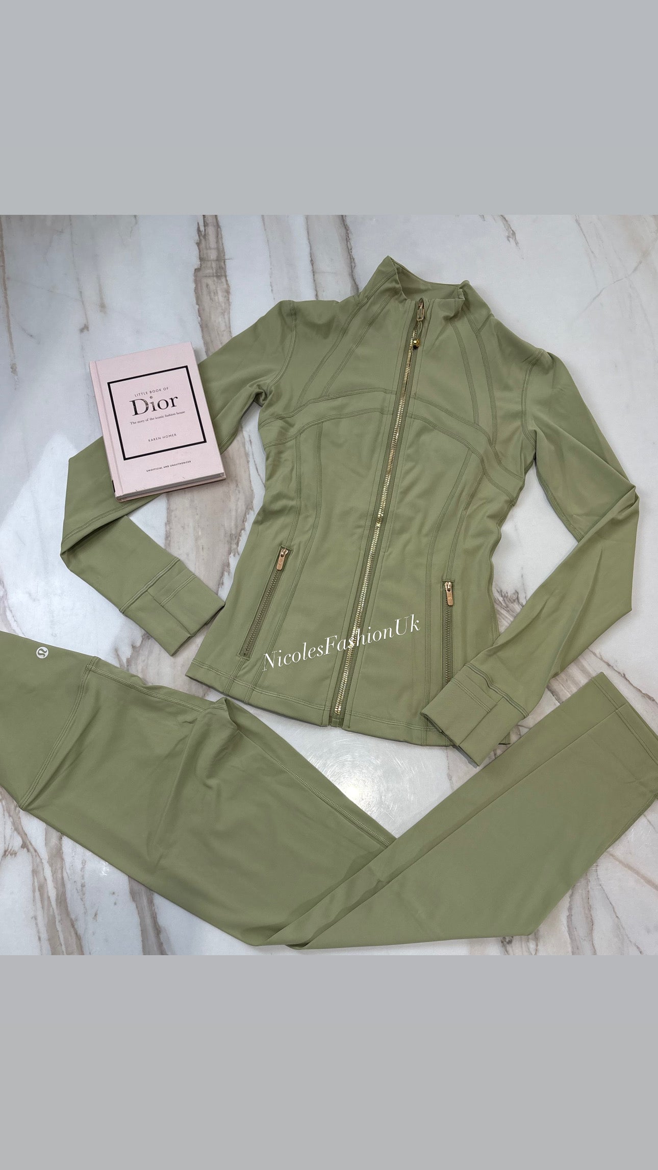 Women’s Sage Green/Gold Zip Gym Set INSTOCK (1-3 Days Delivery)