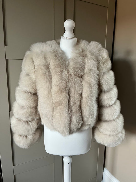 “Beige” Down row real fox fur coat 1-3 days delivery