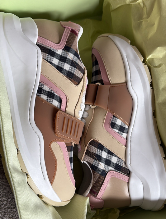 Women’s Pink Chequered Trainers PRE ORDER