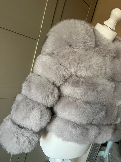 “Grey” 5 row real fox fur coat 1-3 days delivery