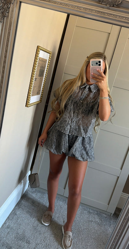 Women’s Puffball Shorts Co-Ord In “Grey”