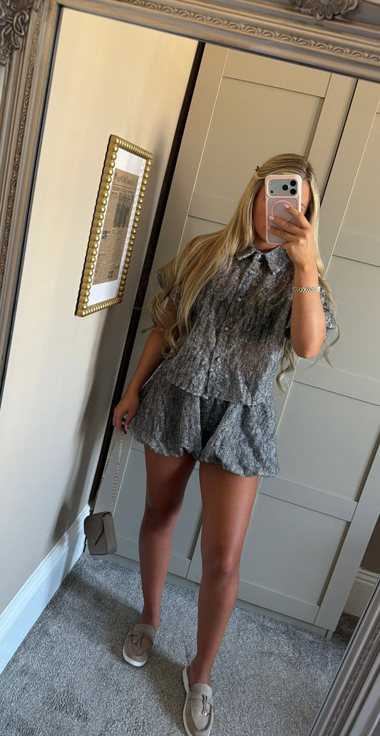 Women’s Puffball Shorts Co-Ord In “Grey”