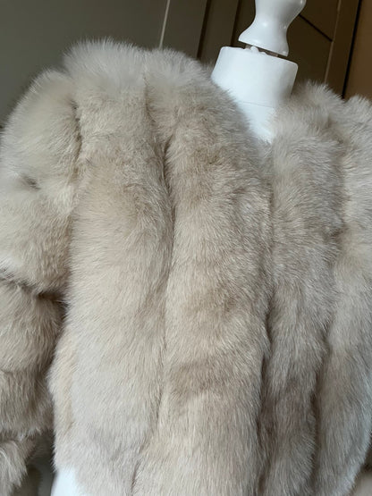 “Beige” Down row real fox fur coat 1-3 days delivery