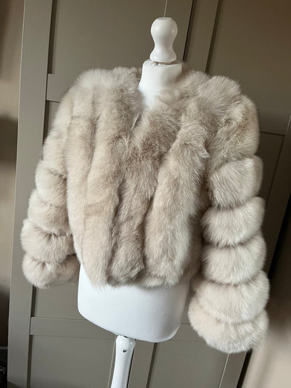 “Beige” Down row real fox fur coat 1-3 days delivery