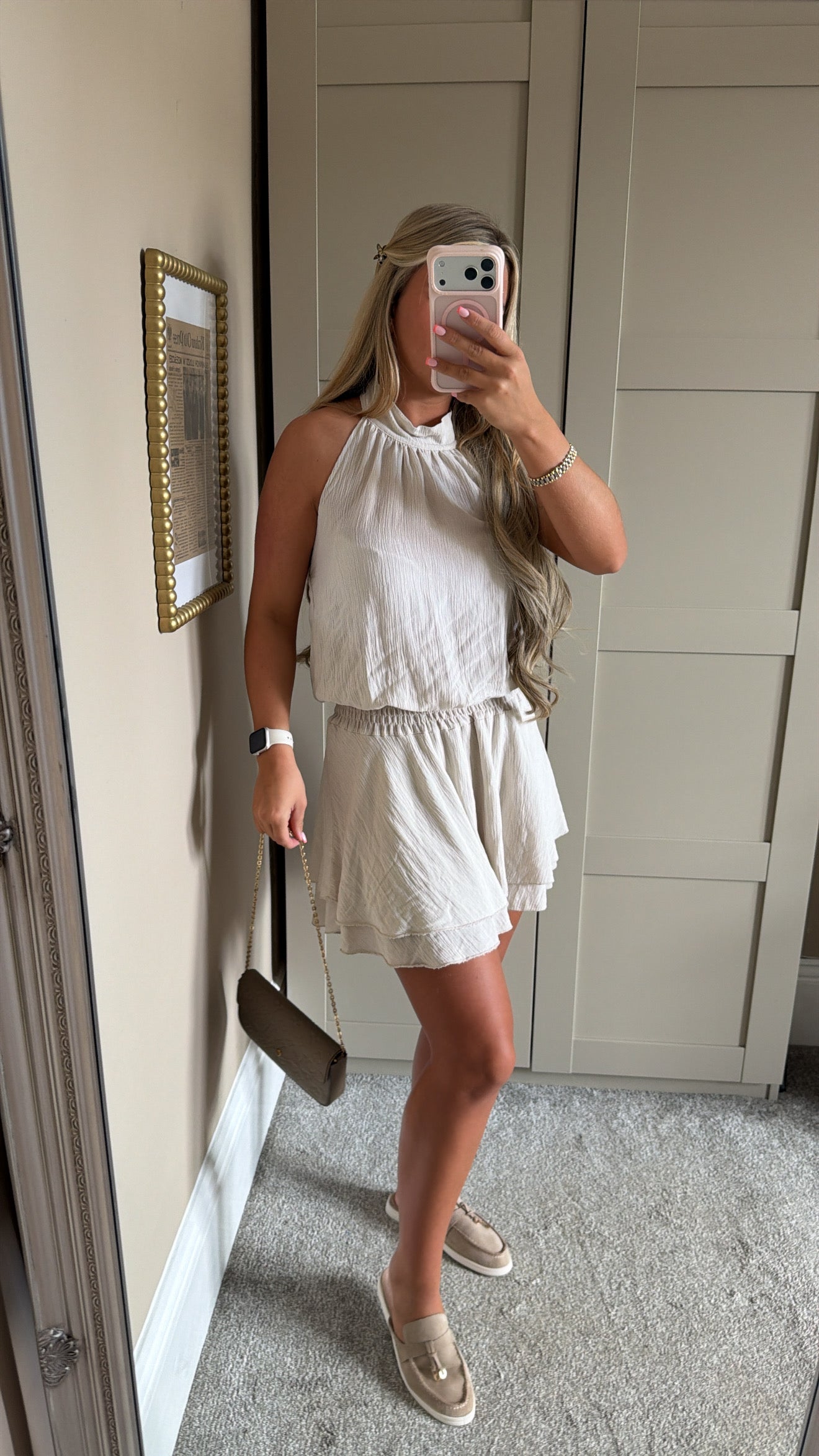 Women’s Beige Tie Neck Dress