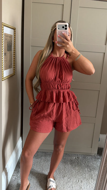 New In🧡 Rust Lounge Shorts Set
