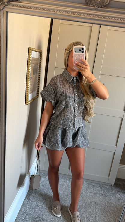 Women’s Puffball Shorts Co-Ord In “Grey”