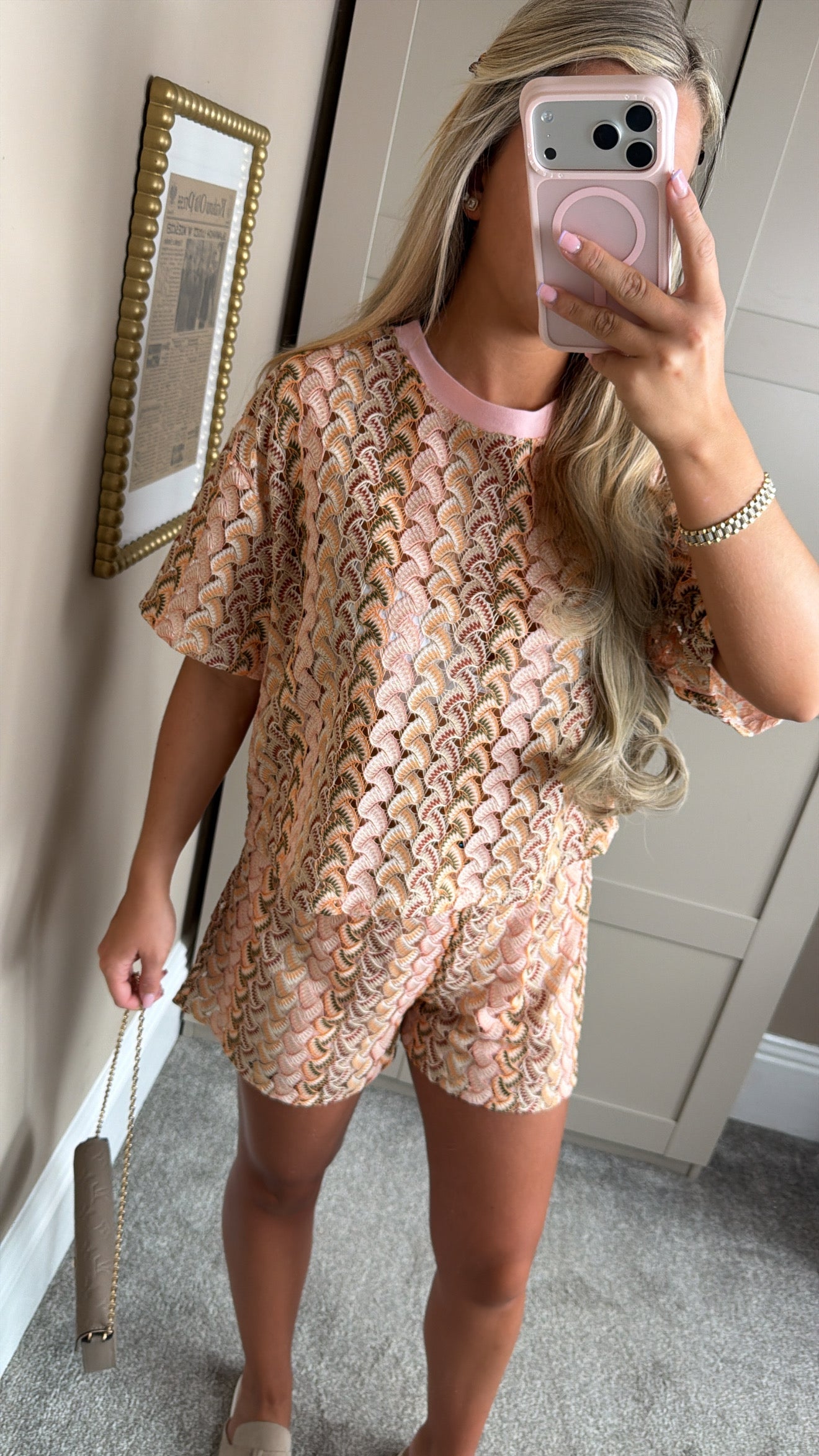 Women’s Baby Pink Patterned Shorts Co-ord