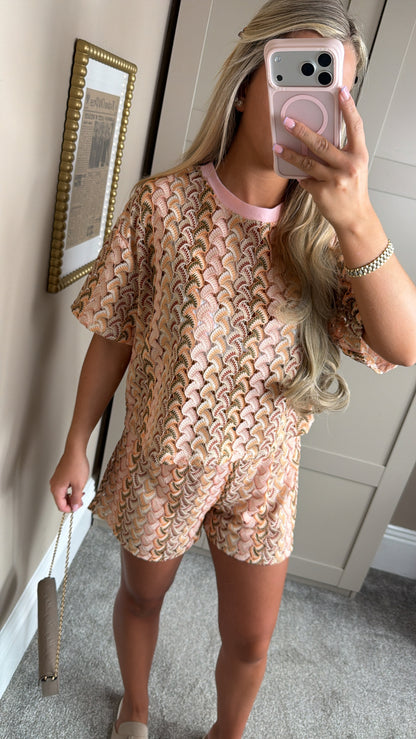 Women’s Baby Pink Patterned Shorts Co-ord