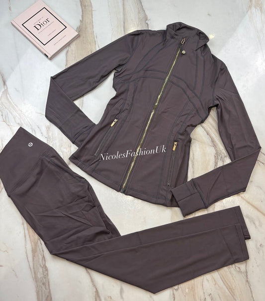 Women’s Grey/Gold Zip Gym Set INSTOCK (1-3 Days Delivery)