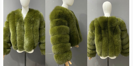 “Khaki” Real fox fur coat 1-3 days delivery