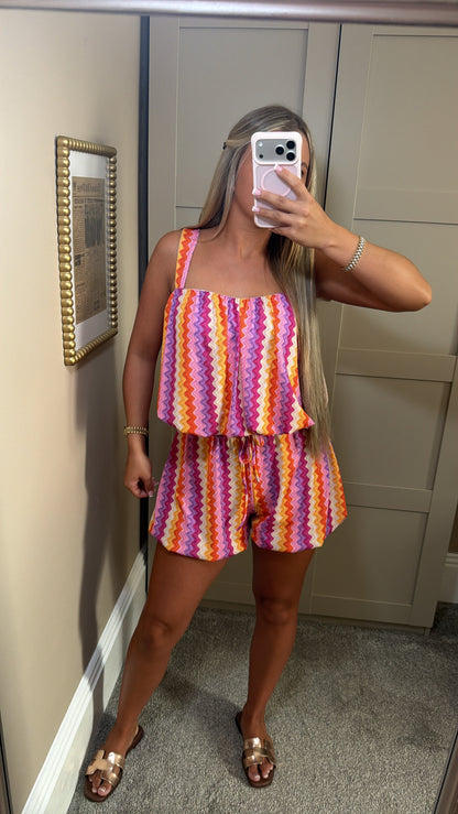Women’s Orange ZigZag Shorts Set