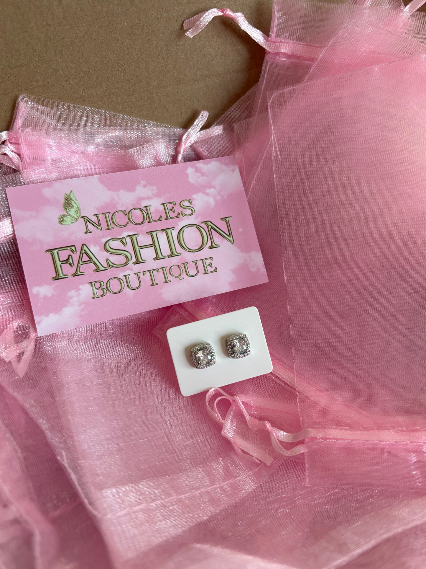 SALE-Women’s Silver Square Baguette Earrings