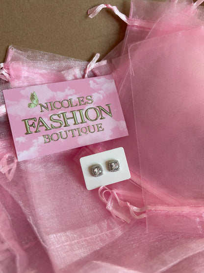 SALE-Women’s Silver Square Baguette Earrings