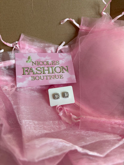 SALE-Women’s Silver Square Baguette Earrings