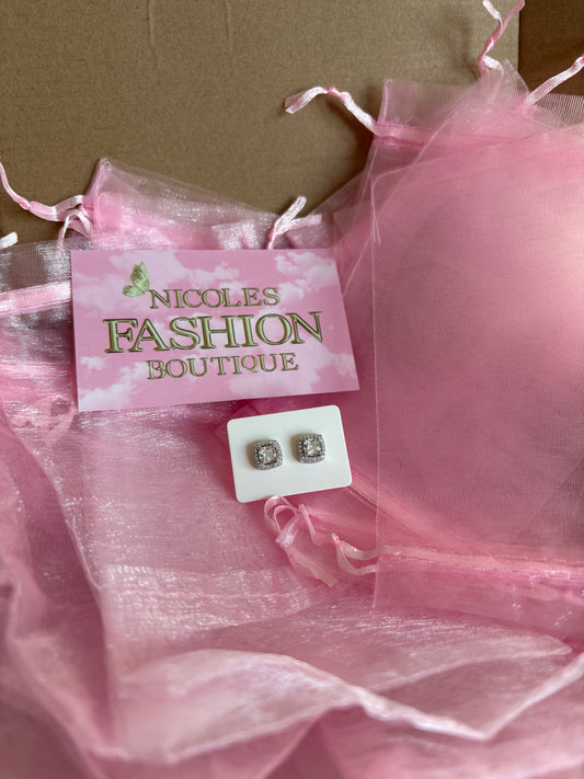 Women’s Silver Square Baguette Earrings