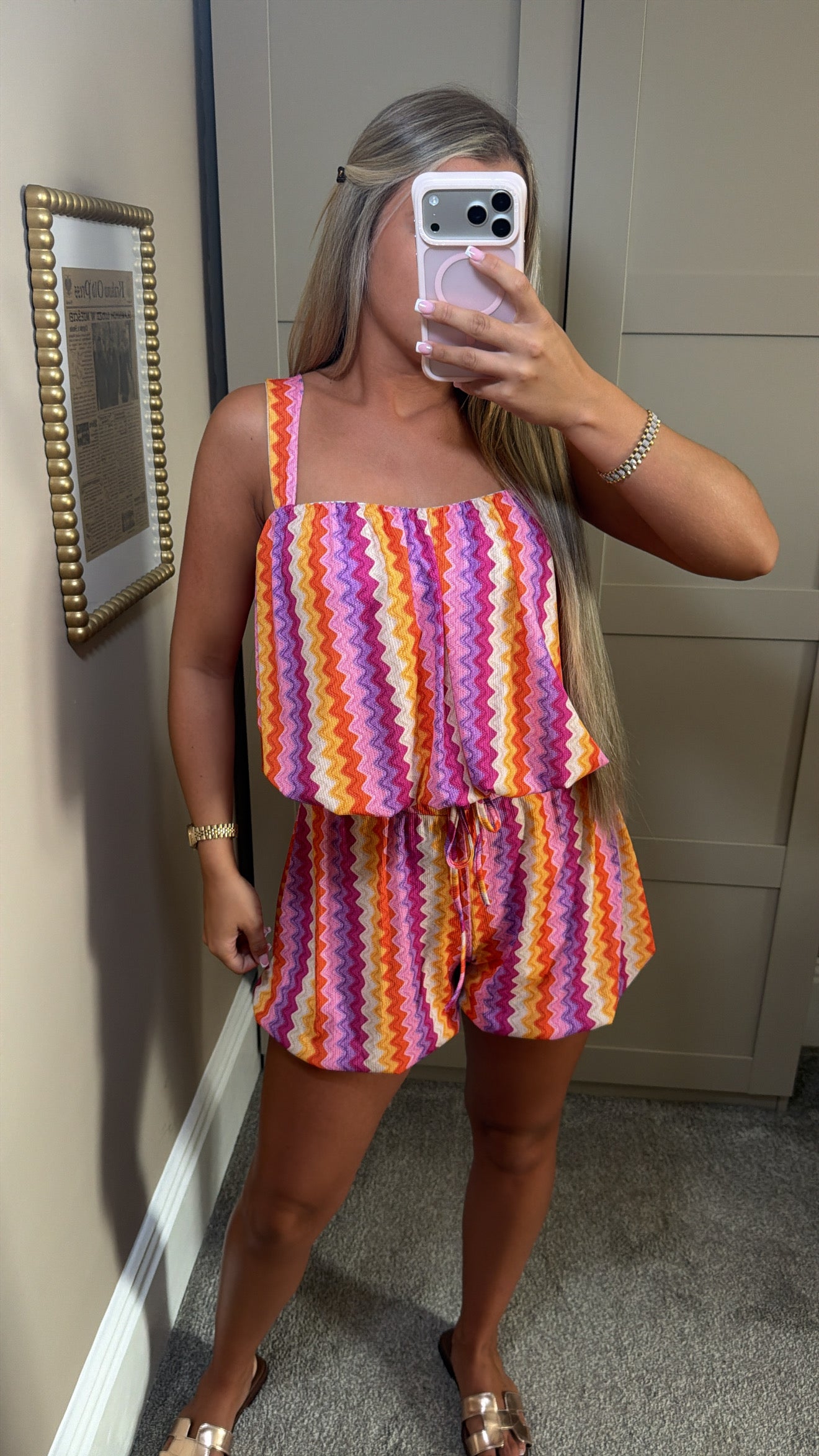 Women’s Orange ZigZag Shorts Set