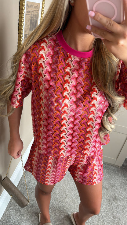 Women’s Fuschia Patterned Shorts Co-Ord