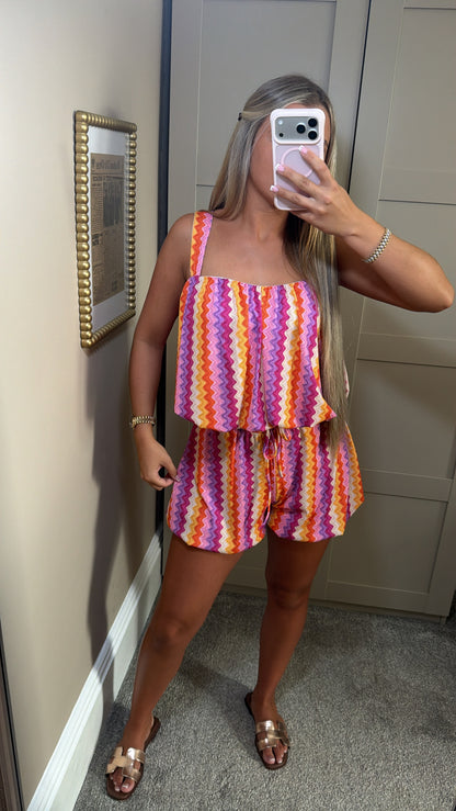 Women’s Orange ZigZag Shorts Set