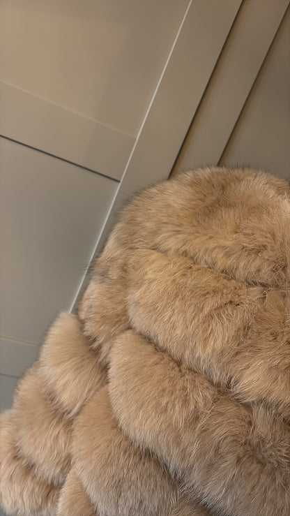 “Camel” 5 rows real fox fur coat 1-3 days delivery