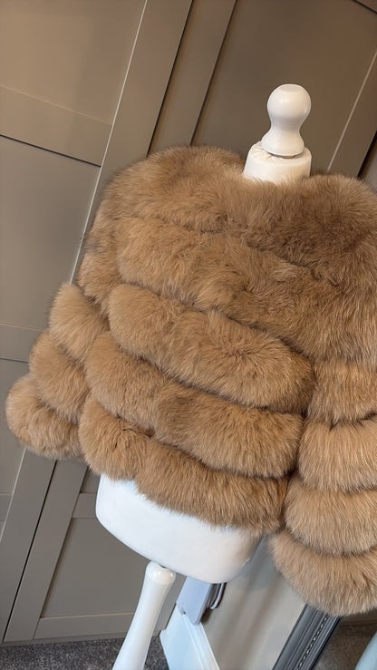 “Camel” 5 rows real fox fur coat 1-3 days delivery