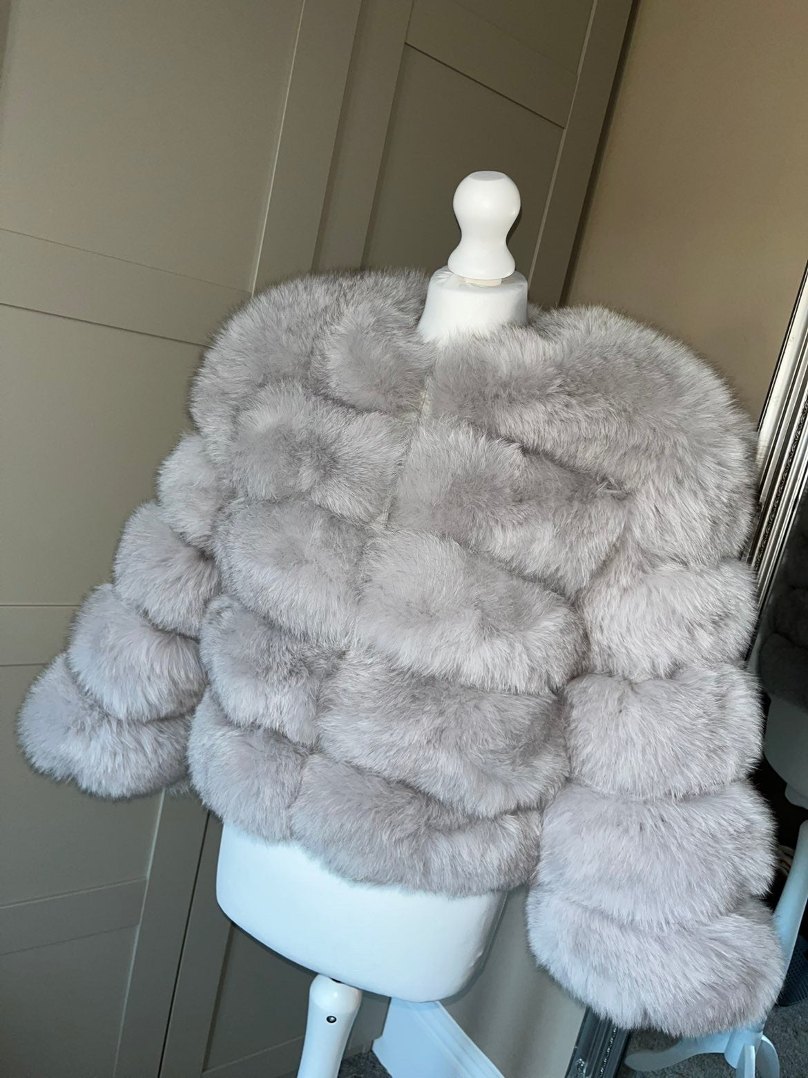 “Grey” 5 row real fox fur coat 1-3 days delivery