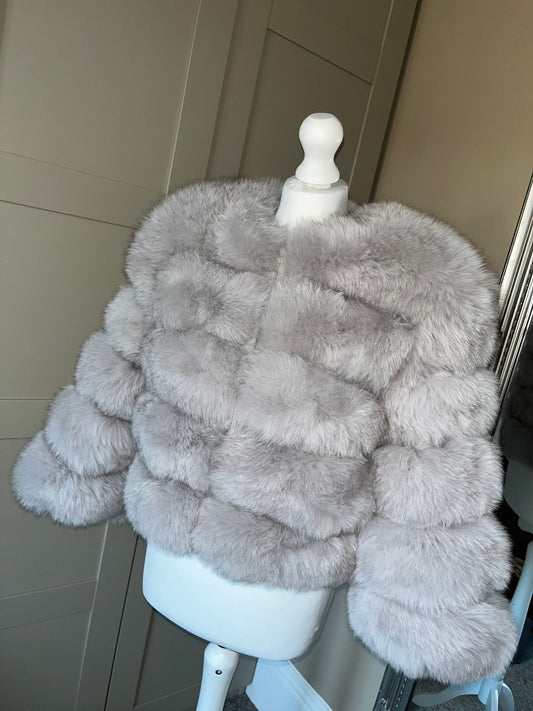 “Grey” 5 row real fox fur coat 1-3 days delivery