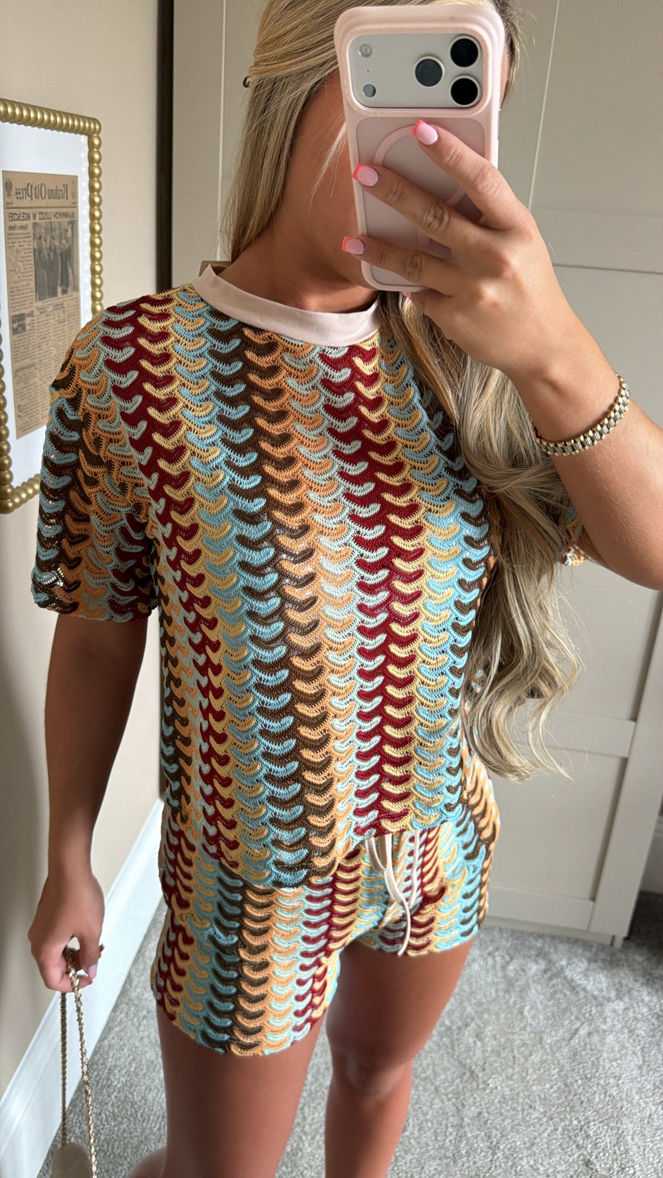 Women’s Beige Patterned Shorts Co-Ord