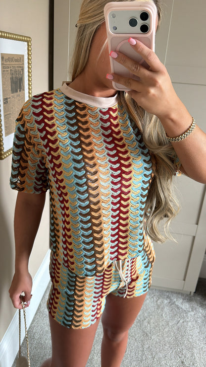 Women’s Beige Patterned Shorts Co-Ord