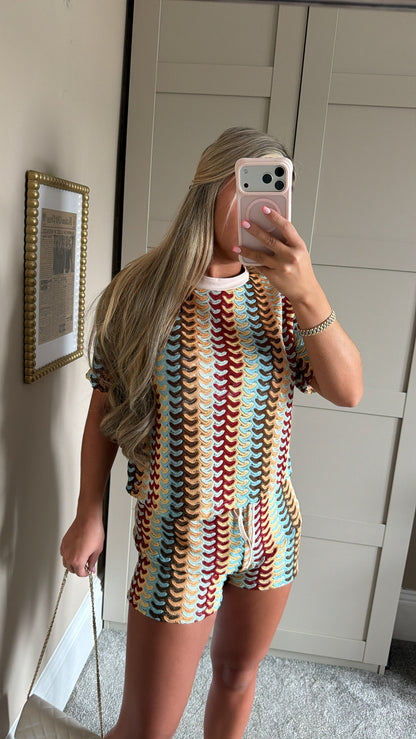 Women’s Beige Patterned Shorts Co-Ord