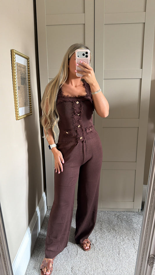 Women’s Brown Frilly Lounge Set