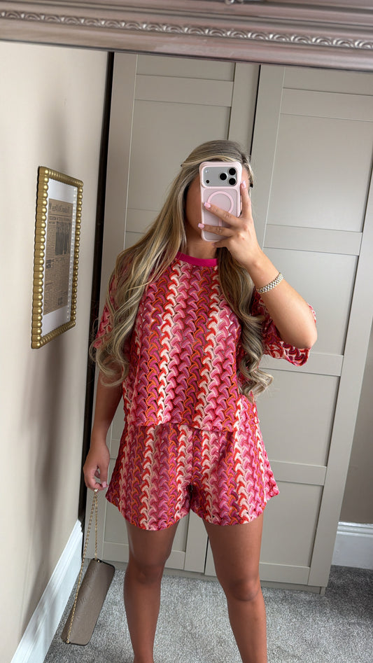 Women’s Fuschia Patterned Shorts Co-Ord
