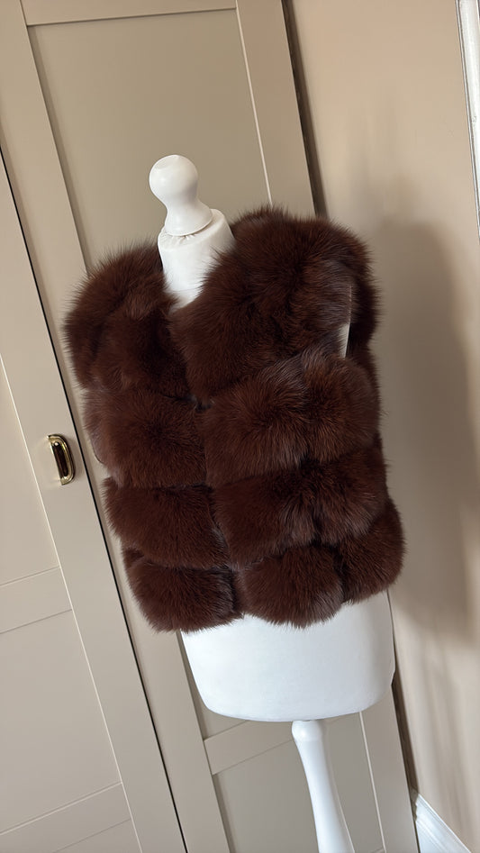 “Chocolate Brown” Real fox fur gilet 1-3 days delivery