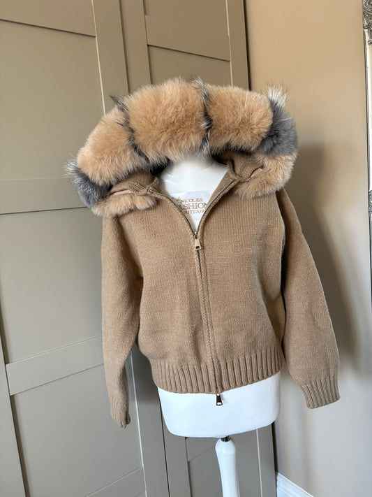 Mocha Cardigan Fur Trim Hood 1-3 days delivery