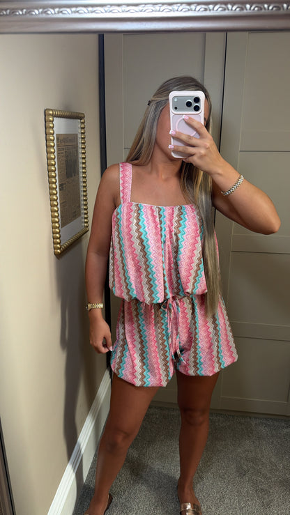 Women’s Pink ZigZag Shorts Set