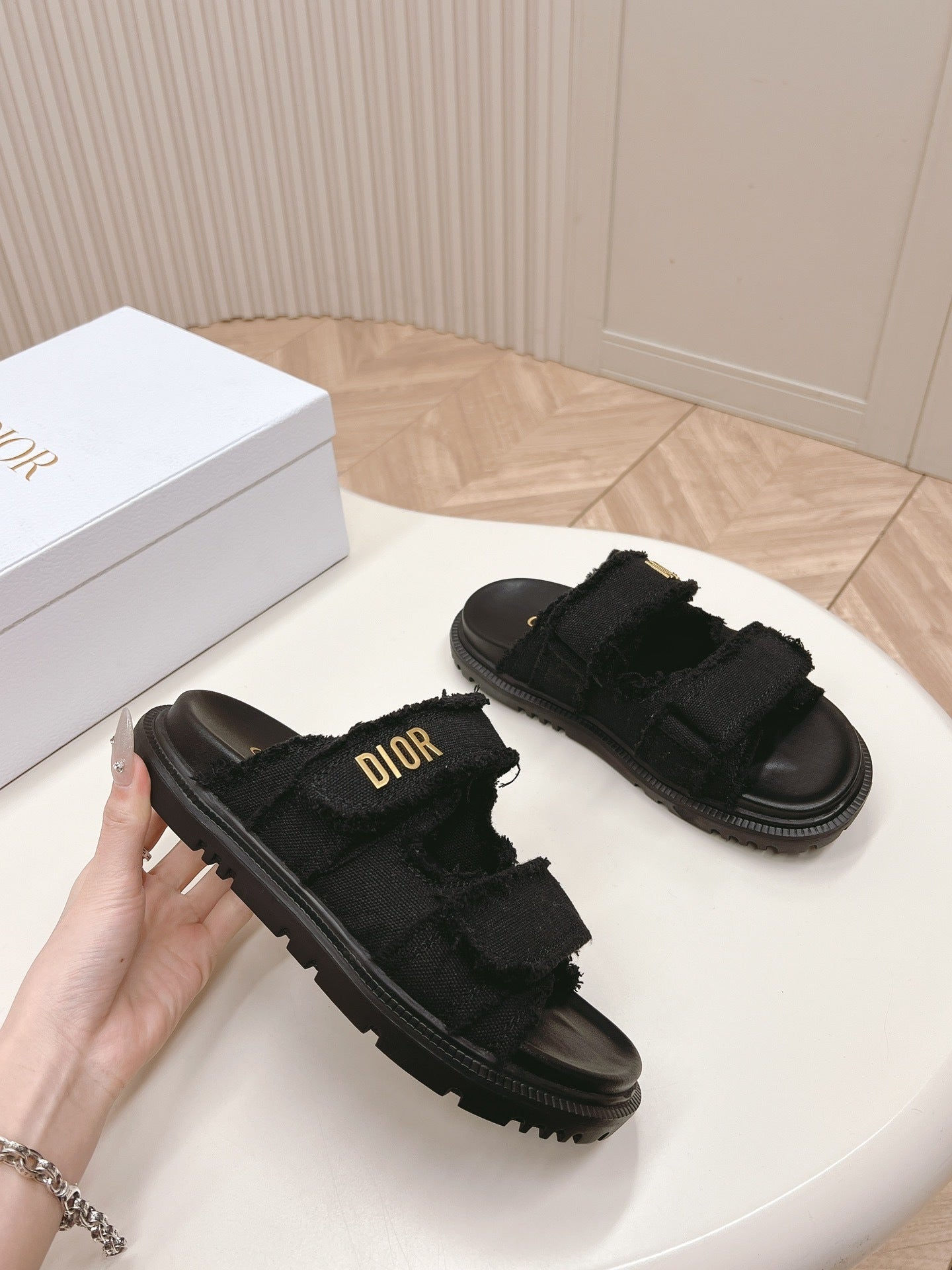 Women’s Black Ruffle Slides PRE ORDER (18-21 Days Delivery)