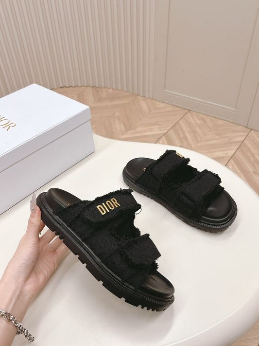 Women’s Black Ruffle Slides PRE ORDER (18-21 Days Delivery)