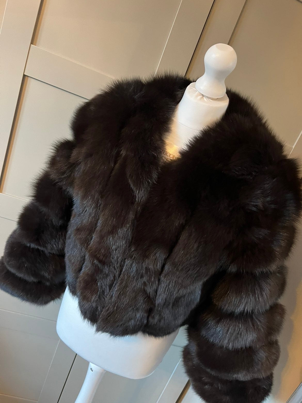 “Brown” Down row real fox fur coat 1-3 days delivery