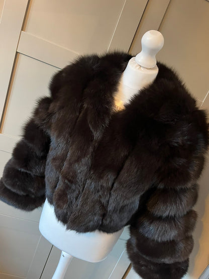 “Brown” Down row real fox fur coat 1-3 days delivery