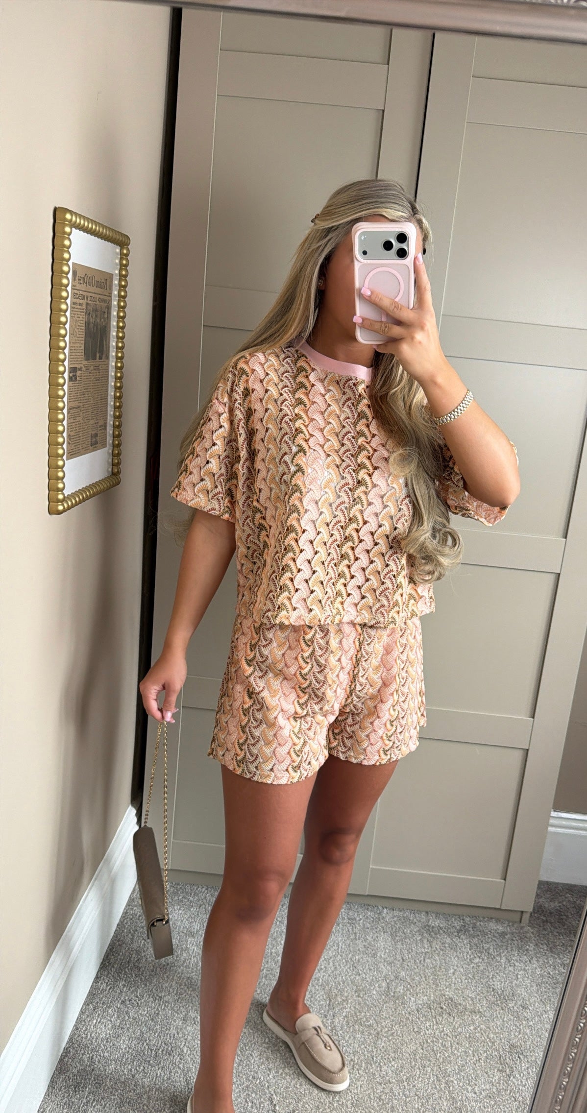 Women’s Baby Pink Patterned Shorts Co-ord