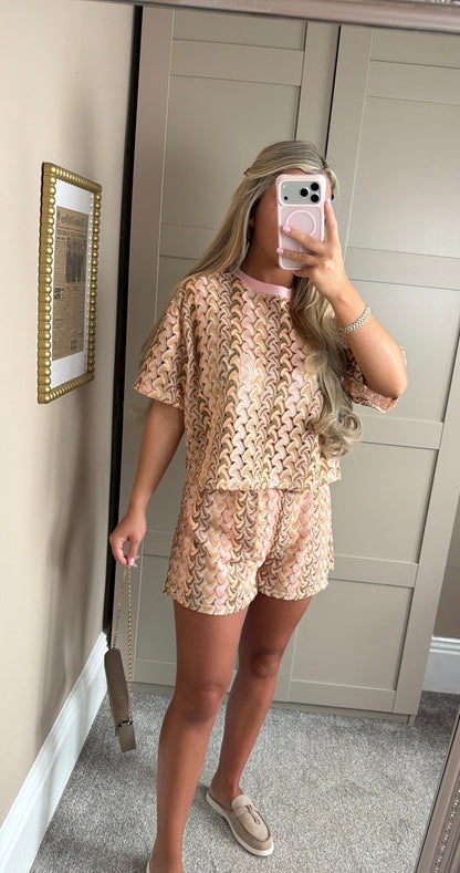 Women’s Baby Pink Patterned Shorts Co-ord