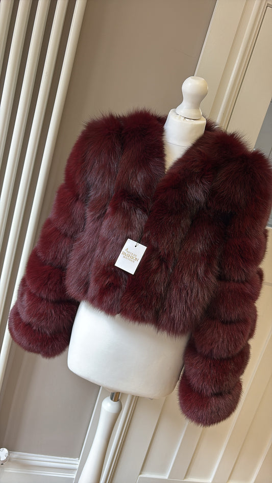 “Burgundy” Real Fox Fur Coat 1-3 days delivery