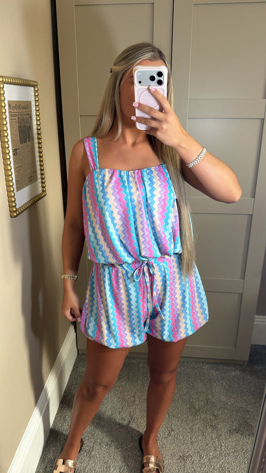 Women’s Blue ZigZag Shorts Set