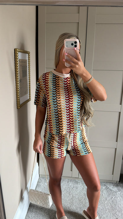 Women’s Beige Patterned Shorts Co-Ord