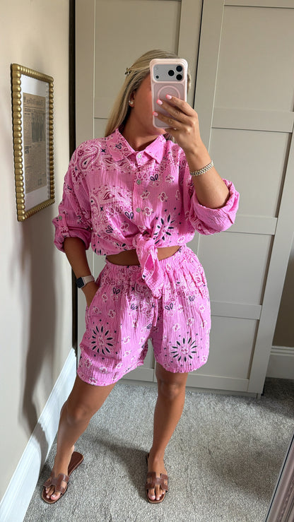 Women’s Pink Bandana Style Shirt Co-Ord